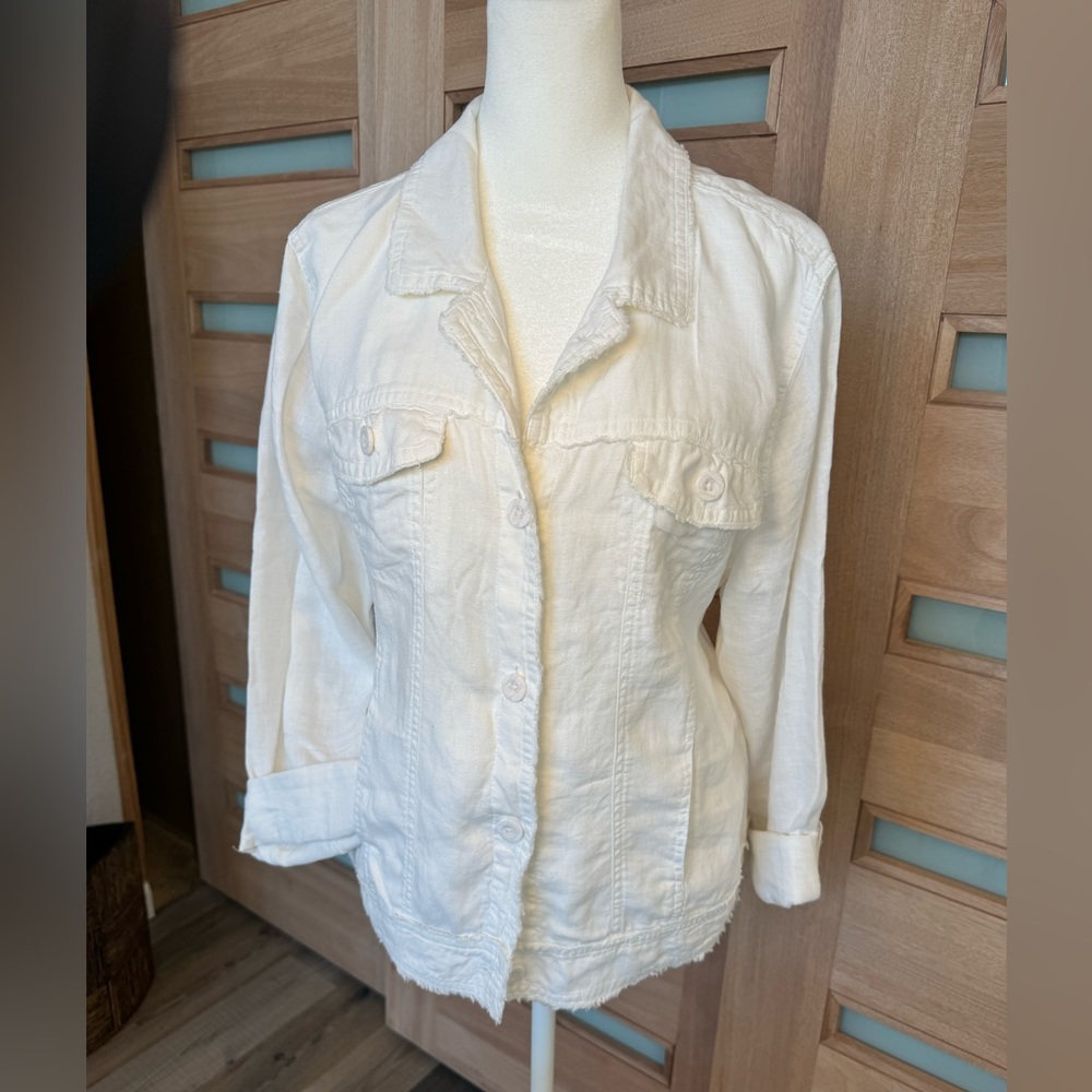 Nicole Miller Original Frayed Linen Jacket in White - Size L
